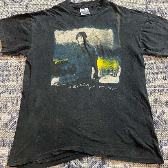 VTG 80's Paul McCartney Double Sided Black Graphic Band T Shirt Beatles SZ M - Picture 1 of 8